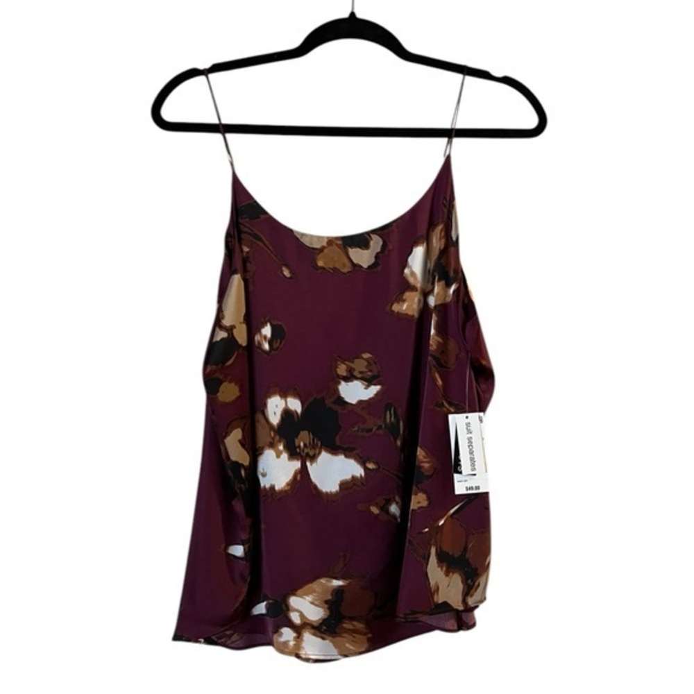 NWT BAR III Pinot Noir Gold Cream Floral Print Scoop Neck Satin Camisole Top, L